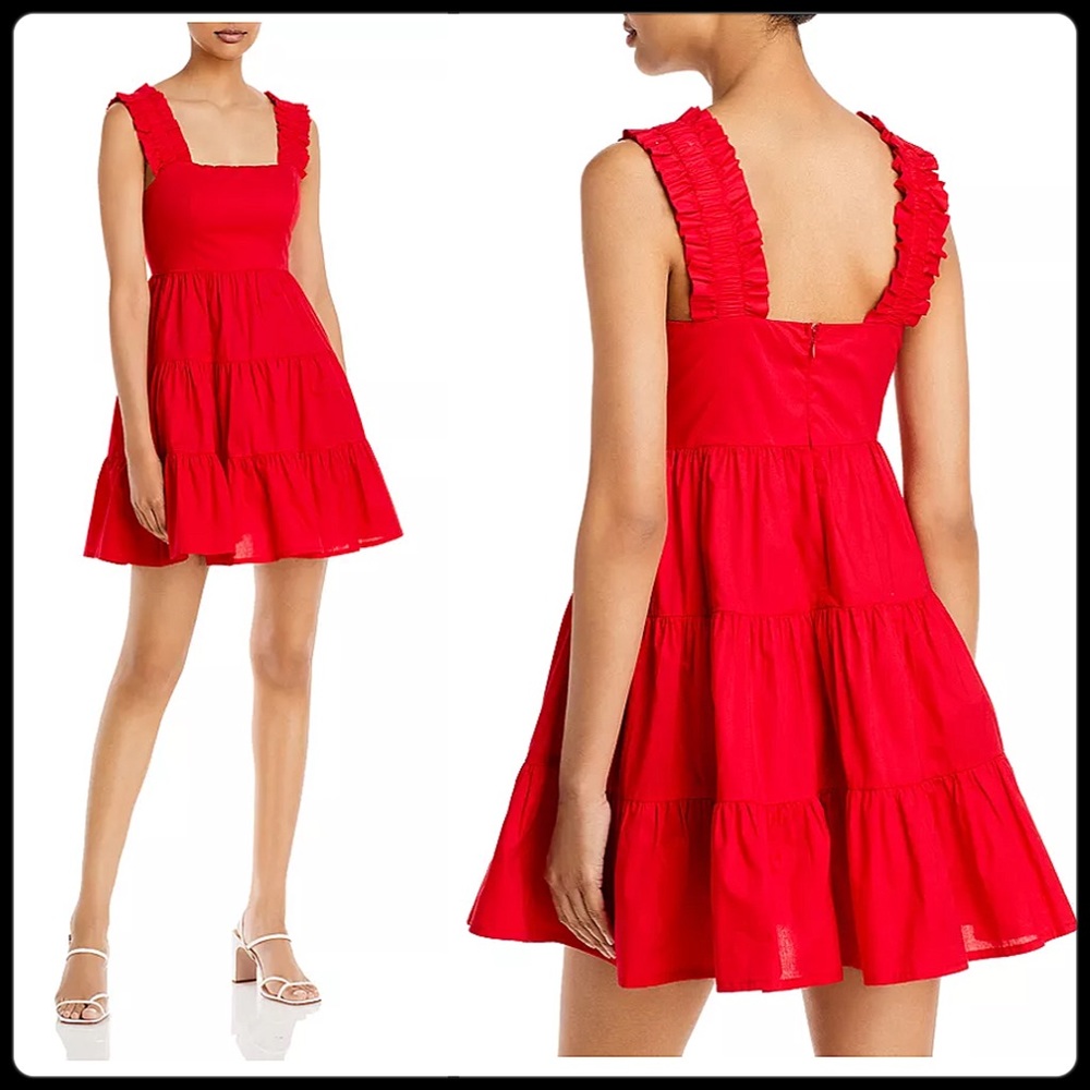 100% Cotton Double Lined Poplin Tiered Red Mini Dress